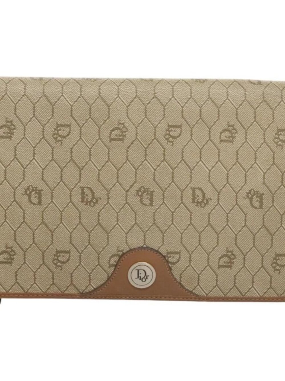 Christian Dior Honeycomb Canvas Chain Shoulder Bag PVC Leather Beige Auth sw505 - Picture 2 of 16